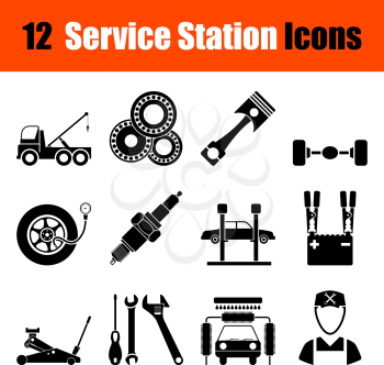 Set of twelve Service station black icons. Vector illustration.