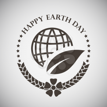 Earth day emblem with planet and leaf. Vector illustration. 