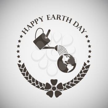 Earth day emblem with can watering planet. Vector illustration. 