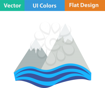 Flat design icon of snow peaks cliff on sea in ui colors. Vector illustration.
