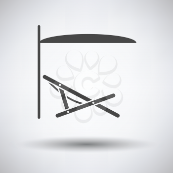 Sea beach recliner with umbrella icon on gray background with round shadow. Vector illustration.