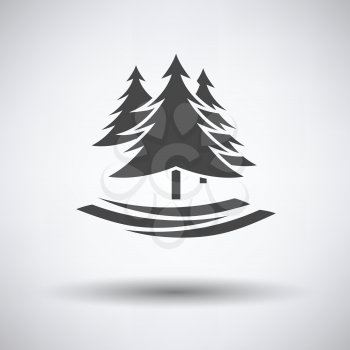 Fir forest  icon on gray background with round shadow. Vector illustration.
