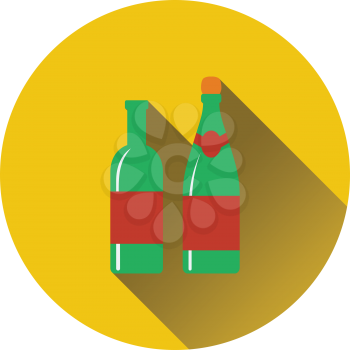 Wine and champagne bottles icon. Flat design. Vector illustration.