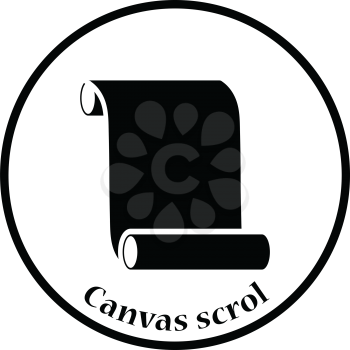 Canvas scroll icon. Thin circle design. Vector illustration.