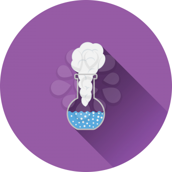 Icon of chemistry bulb with reaction inside. Flat color design. Vector illustration.