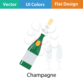 Party champagne and glass icon. Flat color design. Vector illustration.