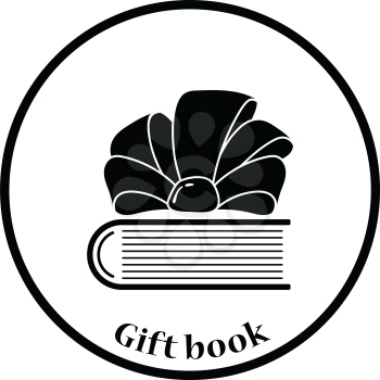 Book with ribbon bow icon. Thin circle design. Vector illustration.