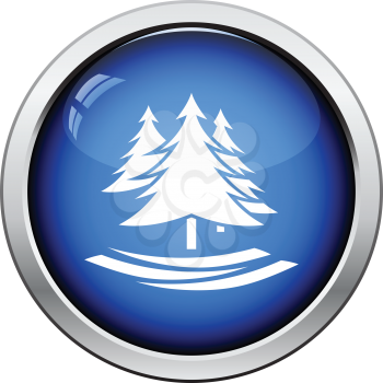 Fir forest  icon. Glossy button design. Vector illustration.
