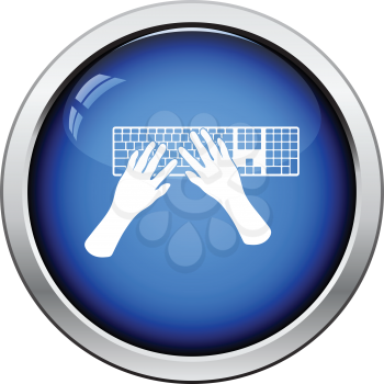 Typing icon. Glossy button design. Vector illustration.