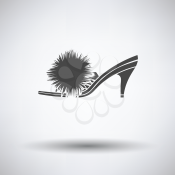 Woman pom-pom shoe icon on gray background with round shadow. Vector illustration.