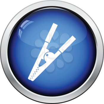 Crocodile clip icon. Glossy button design. Vector illustration.