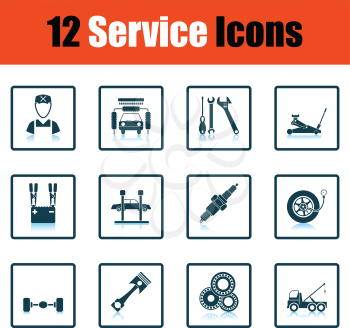 Set of twelve Service station icons. Shadow reflection design. Vector illustration.