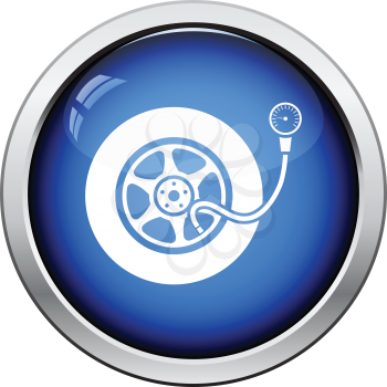 Tire pressure gage icon. Glossy button design. Vector illustration.