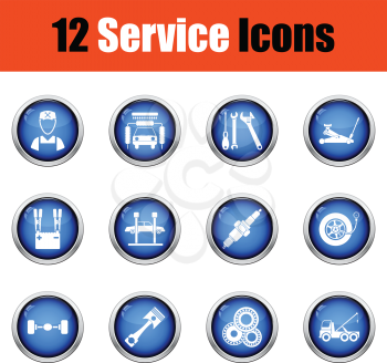 Set of twelve Service station icons.  Glossy button design. Vector illustration.