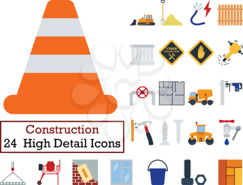 Set of 24 Construction Icons. Flat color design. Vector illustration.