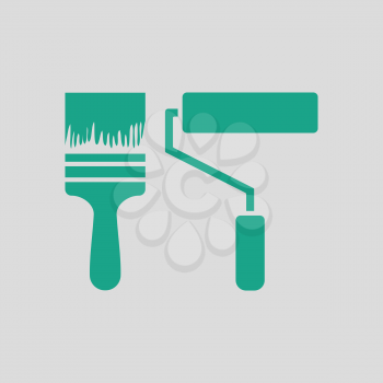 Icon of construction paint brushes. Gray background with green. Vector illustration.
