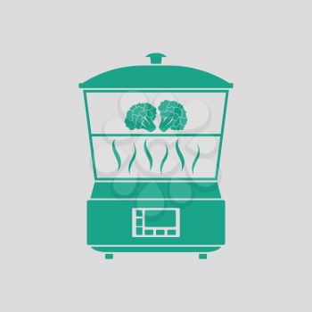 Kitchen steam cooker icon. Gray background with green. Vector illustration.