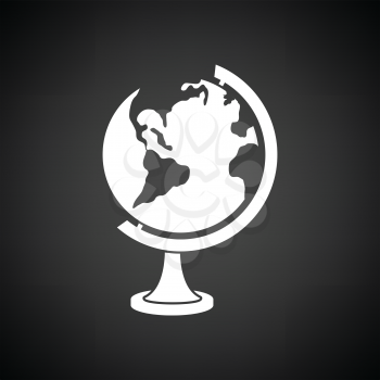 Globe icon. Black background with white. Vector illustration.
