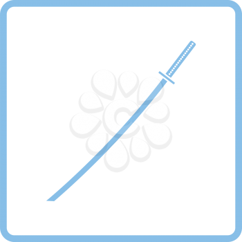 Japanese sword icon. Blue frame design. Vector illustration.