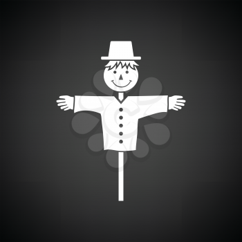 Scarecrow icon. Black background with white. Vector illustration.