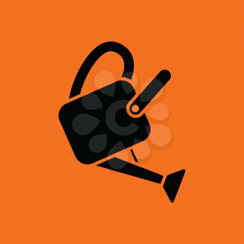 Watering can icon. Orange background with black. Vector illustration.