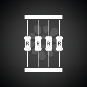 Resistor tape icon. Black background with white. Vector illustration.