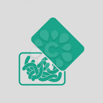 Icon of worm container. Gray background with green. Vector illustration.