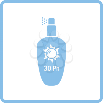 Sun protection spray icon. Blue frame design. Vector illustration.