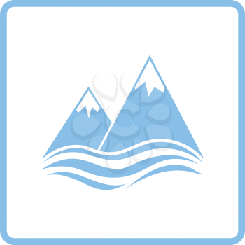 Snow peaks cliff on sea icon. Blue frame design. Vector illustration.