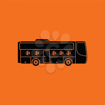 Football fan bus icon. Orange background with black. Vector illustration.