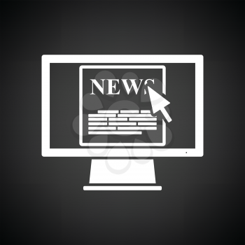 Monitor with news icon. Black background with white. Vector illustration.
