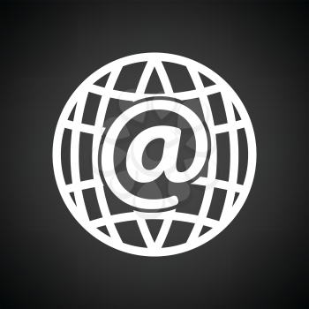 Global e-mail icon. Black background with white. Vector illustration.