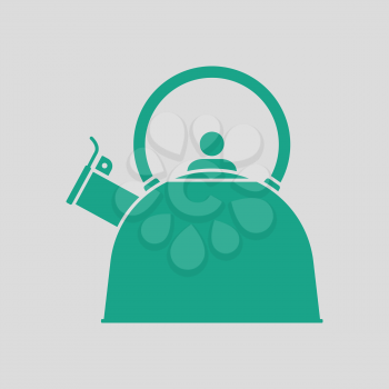 Kitchen kettle icon. Gray background with green. Vector illustration.