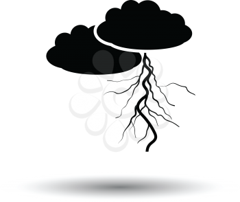 Clouds and lightning icon. White background with shadow design. Vector illustration.