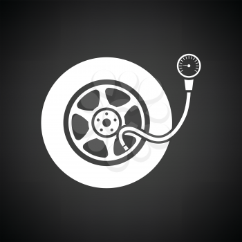 Tire pressure gage icon. Black background with white. Vector illustration.