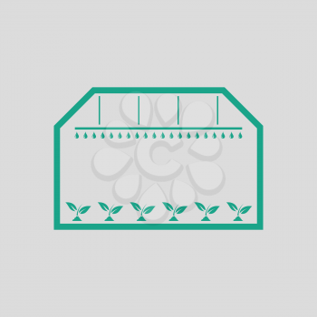Greenhouse icon. Gray background with green. Vector illustration.