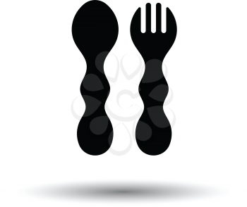 Baby spoon and fork icon. White background with shadow design. Vector illustration.