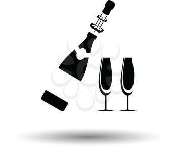Party champagne and glass icon. White background with shadow design. Vector illustration.