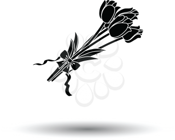 Tulips bouquet icon with tied bow. White background with shadow design. Vector illustration.
