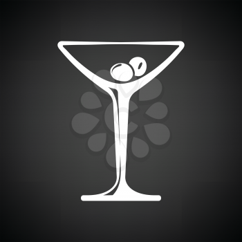 Cocktail glass icon. Black background with white. Vector illustration.