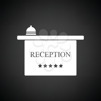 Hotel reception desk icon. Black background with white. Vector illustration.