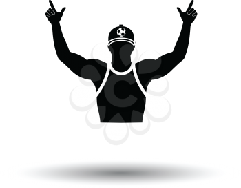 Football fan with hands up icon. White background with shadow design. Vector illustration.