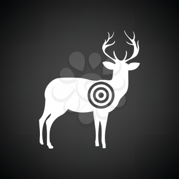 Deer silhouette with target  icon. Black background with white. Vector illustration.