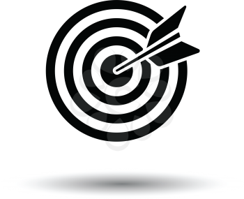Target with dart in bulleye icon. White background with shadow design. Vector illustration.