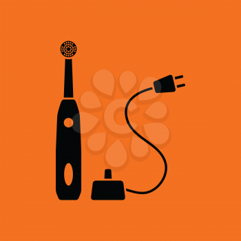 Electric toothbrush icon. Orange background with black. Vector illustration.