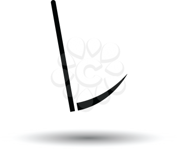 Scythe icon. White background with shadow design. Vector illustration.