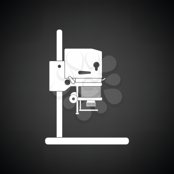 Icon of photo enlarger. Black background with white. Vector illustration.