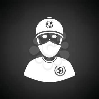 Football fan with covered  face by scarf icon. Black background with white. Vector illustration.