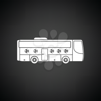 Football fan bus icon. Black background with white. Vector illustration.