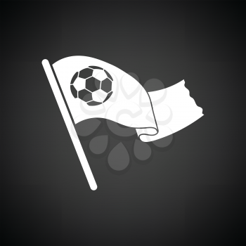 Football fans waving flag with soccer ball icon. Black background with white. Vector illustration.